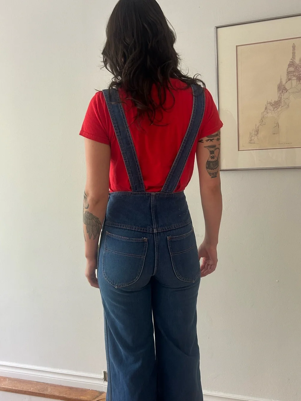 VINTAGE 70s Denim bell bottom overalls - Picture 6 of 16